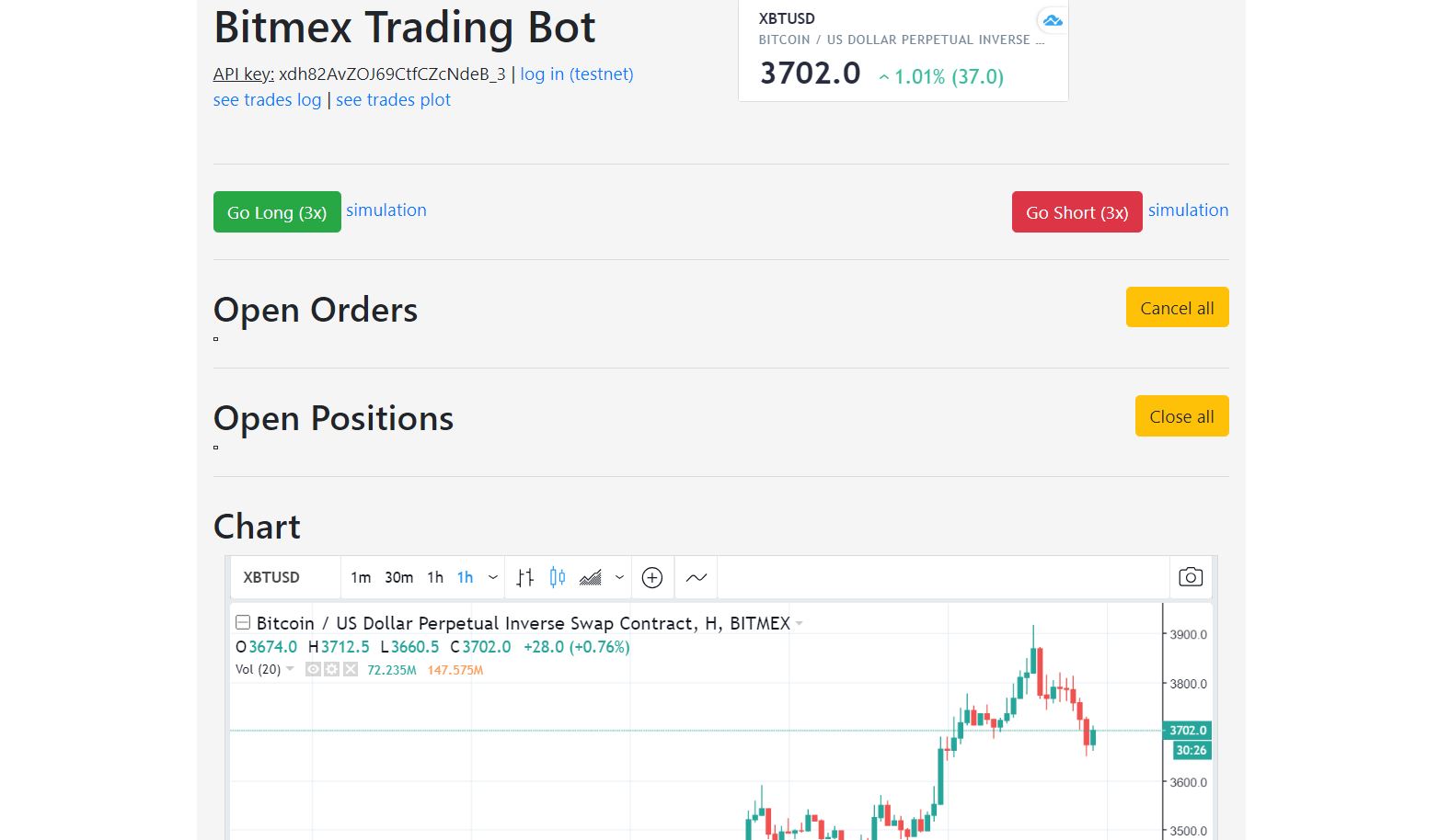 Python trading bot for crypto bitcoin main dashboard