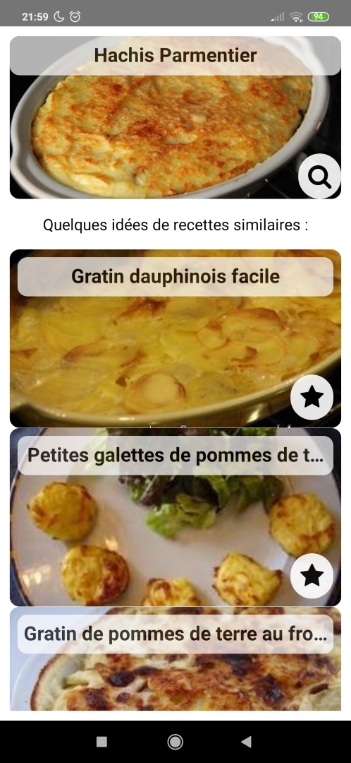 Recipe Recommendation mobile demo app: list of similar recipes
