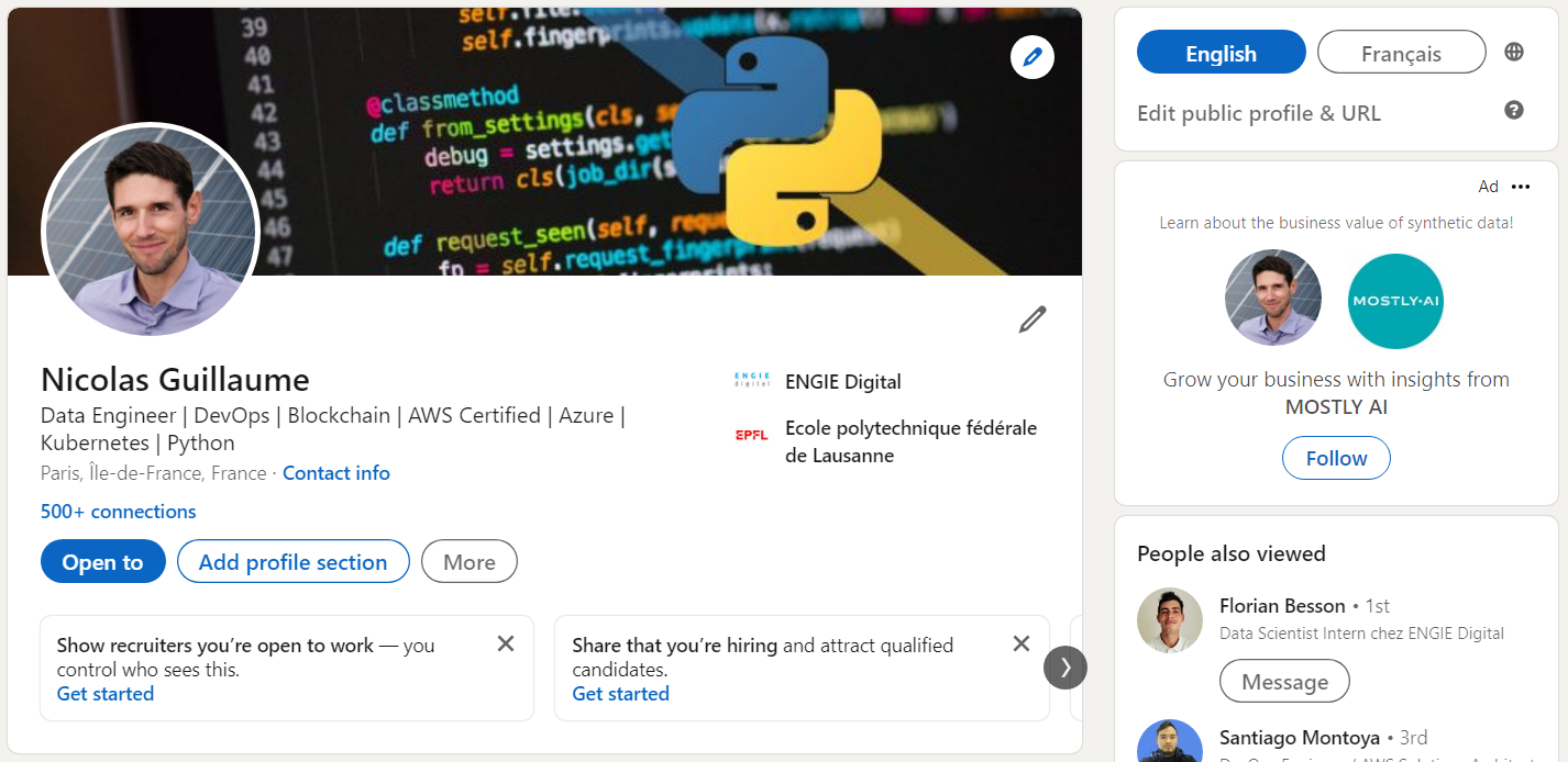 Nicolas Guillaume MSc Data Engineer Cloud DevOps Consultant LinkedIn profile capture